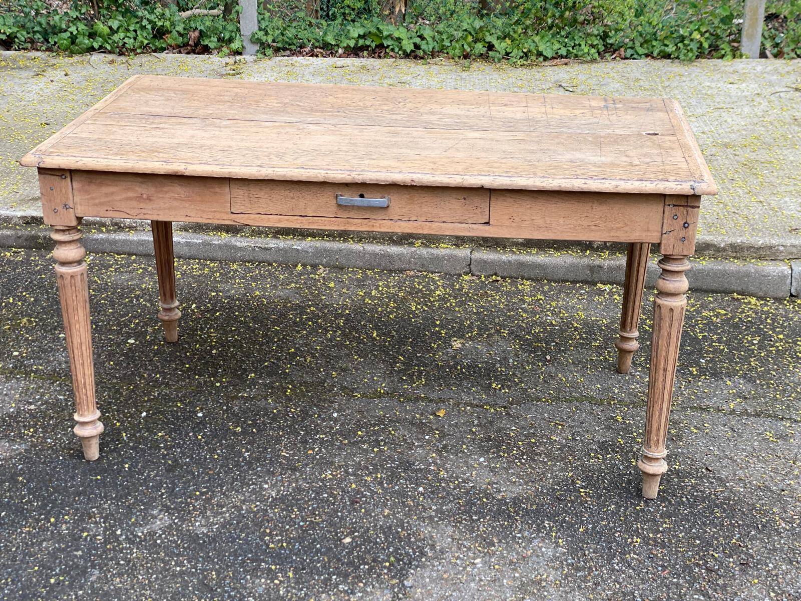 19th-century Louis XVI solid oak farmhouse table, 140cm.
