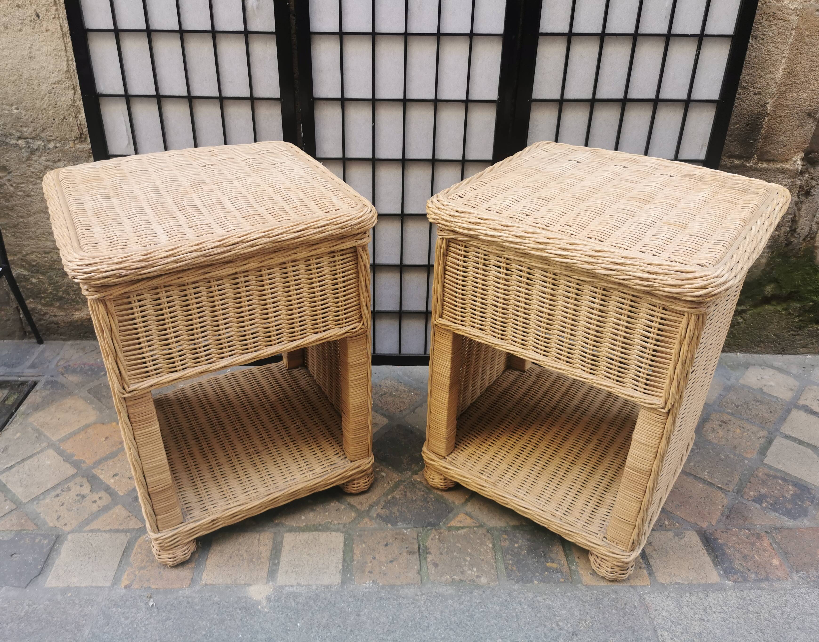 Pair of wicker bedside tables