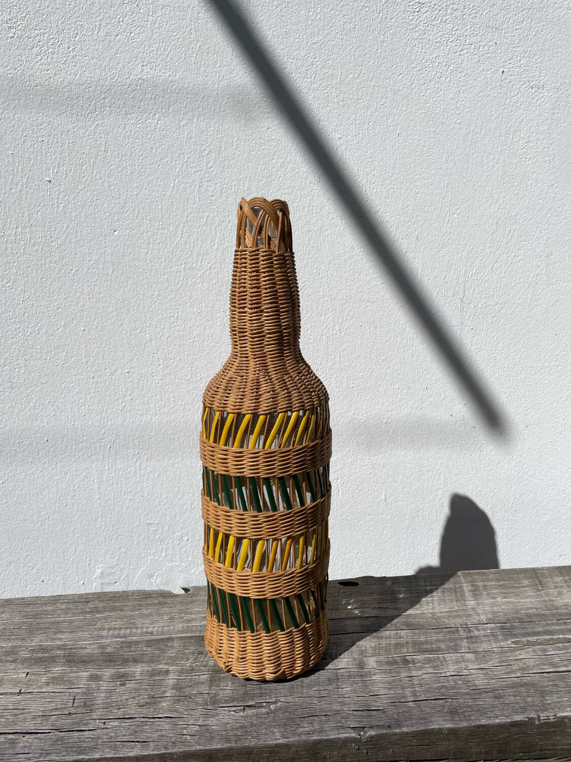 Large vintage woven rattan vase 1960s