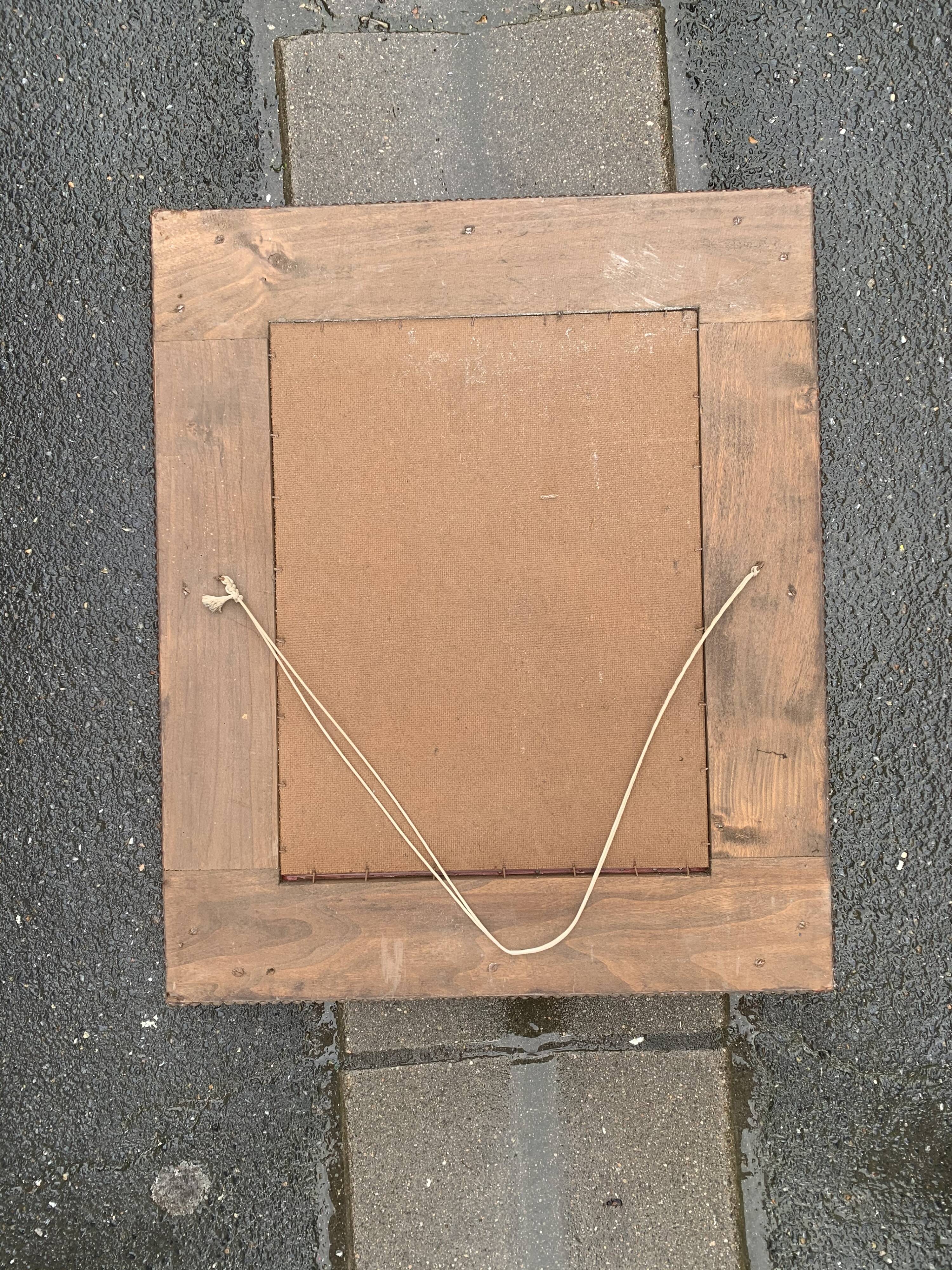 1950 wood and red leather studded mirror