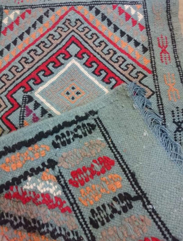 Tapis kilim bleu berbère en pure laine 54x103cm