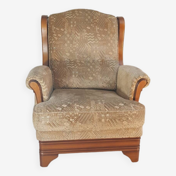 Fauteuil vintage bois et velours