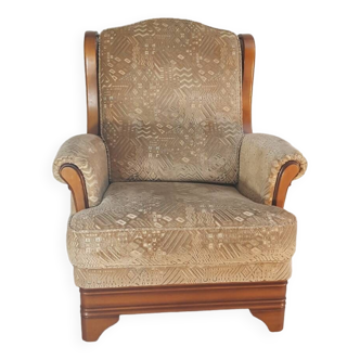 Fauteuil vintage bois et velours