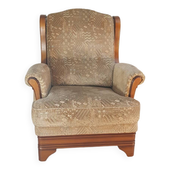 Vintage wood and velvet armchair