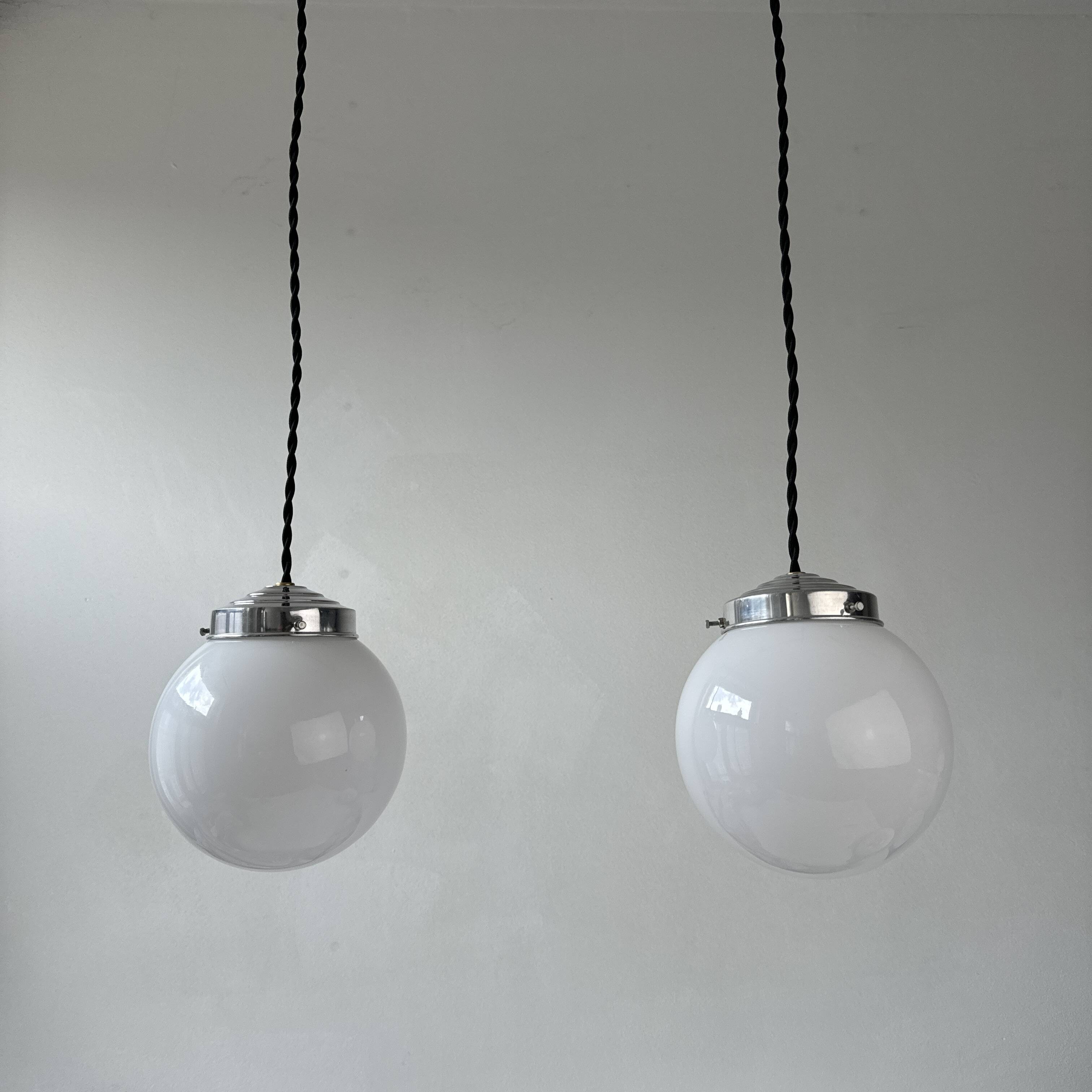 Pair of old small opaline pendants 13 cm vintage