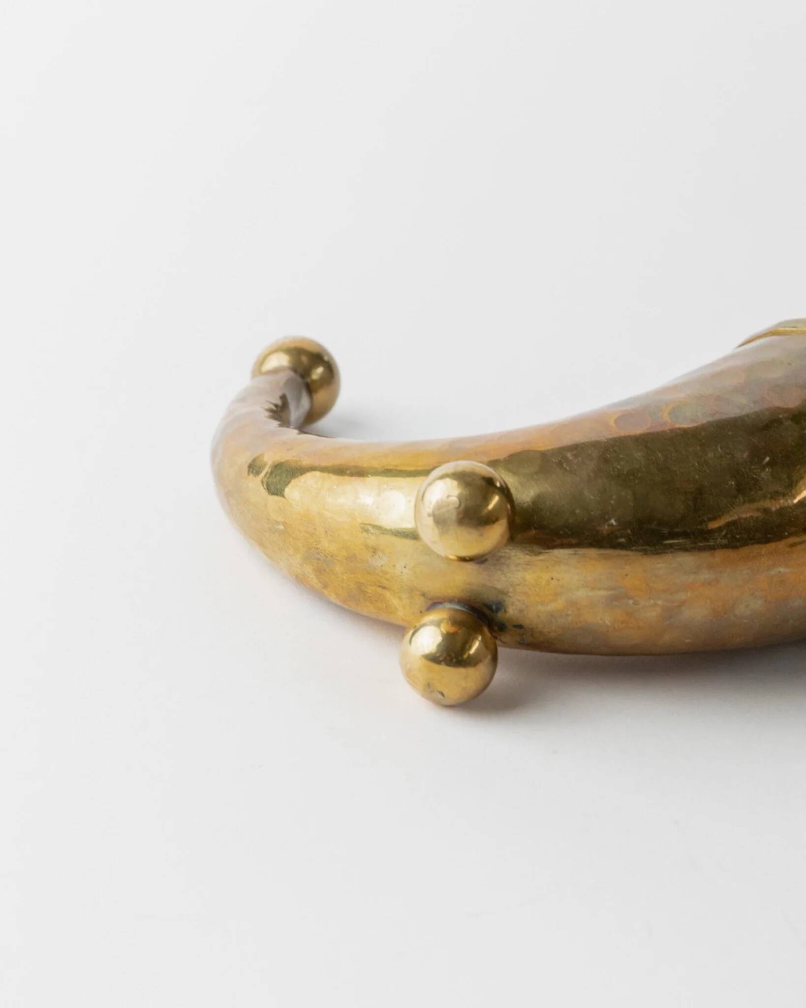Vintage Danish Brass Horn: Hand-Carved Brass Vase/Drinking Vessel, 1930s, Golden Table Decor