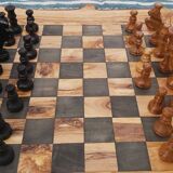 Jeu d'échecs EN bois d'olivier rustique jeu d'échecs fait à la main planche en bois 18 pouces