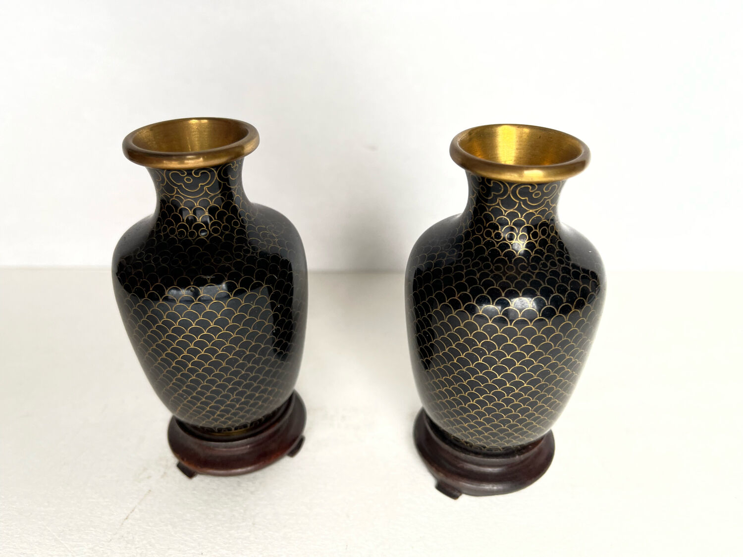 Pair of cloisonné brass vases