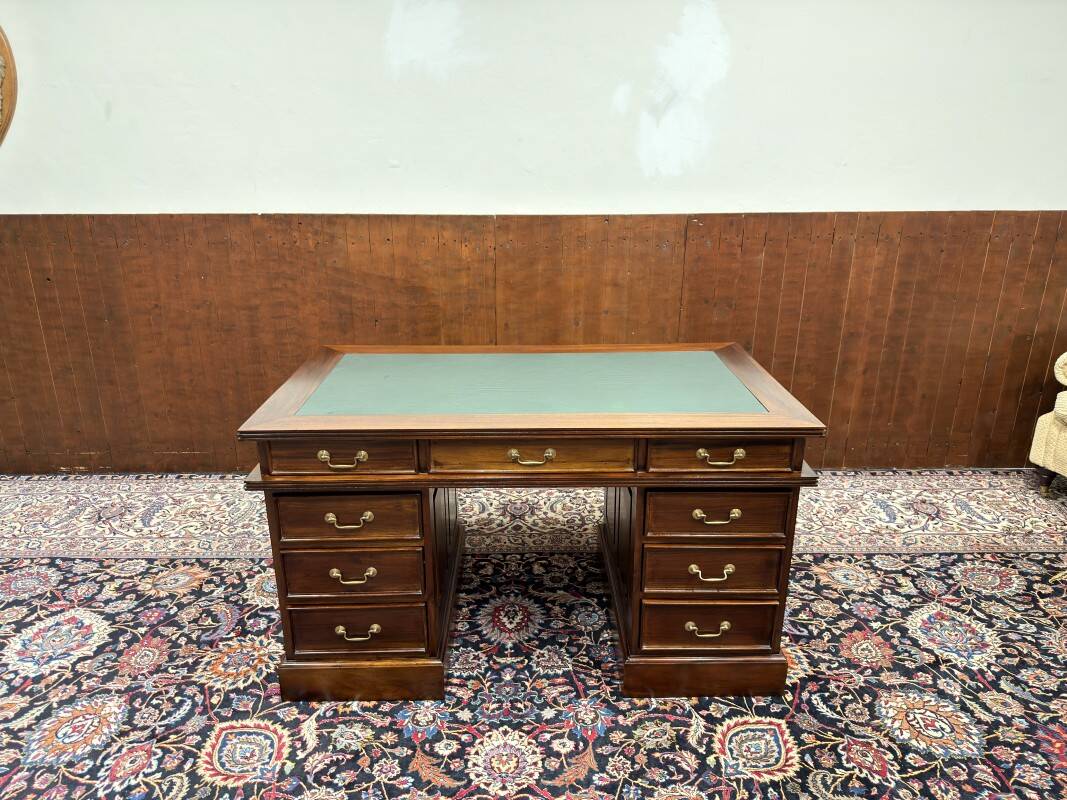 Classic English Desk with Green Leather