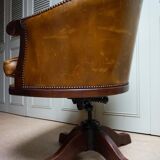 Antique Chesterfield Leather Bankers Swivel & Tilt Office Chair, 1930s