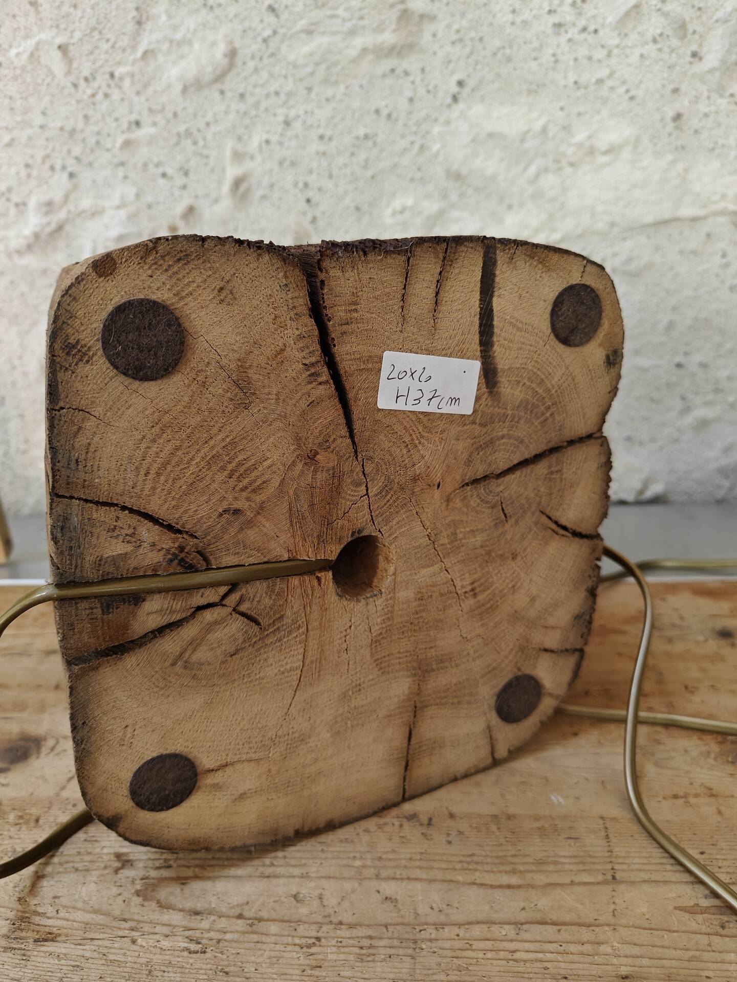 Brutalist table lamp in solid oak