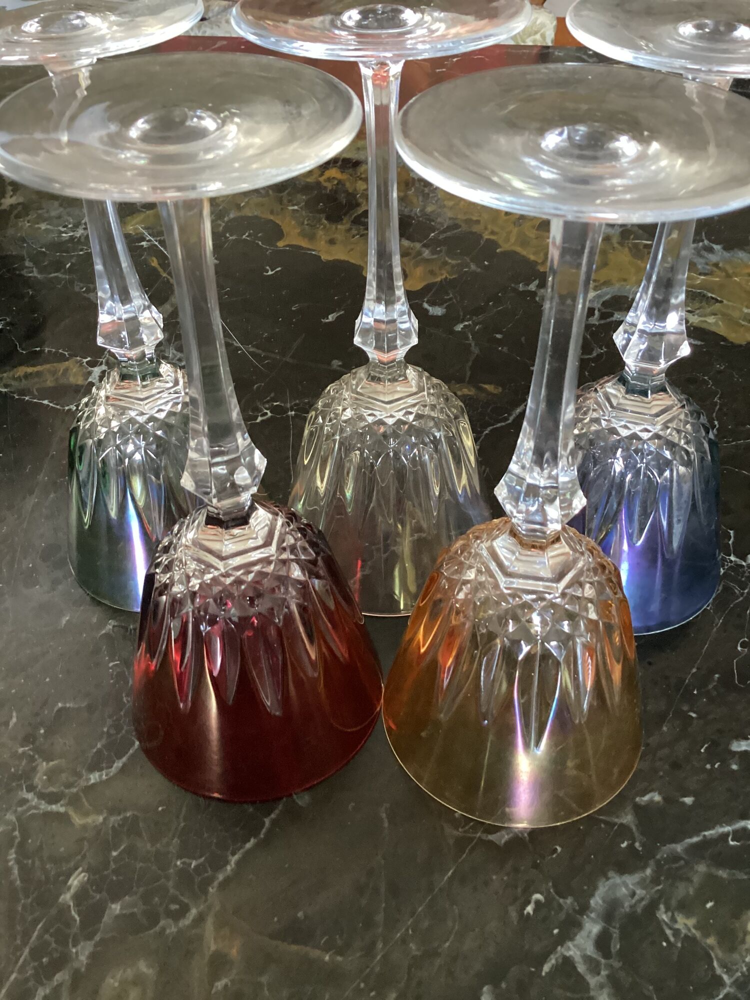 Suite of five crystal standing glasses color