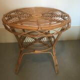 Vintage rattan round coffee table 1960
