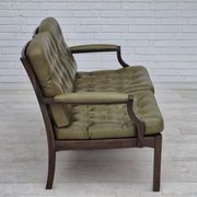 1970s, Scandinavian 2 seater sofa in original condition, green furniture leather, solid teak wood.