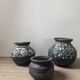 Lot of 3 ancient pots from Indonesia, black terracotta, wabi-sabi.