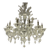 Venetian chandelier in colorless murano glass, 12 light arms, circa 1900