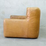Brutalistic italian leather living room set, 1970, set of 2