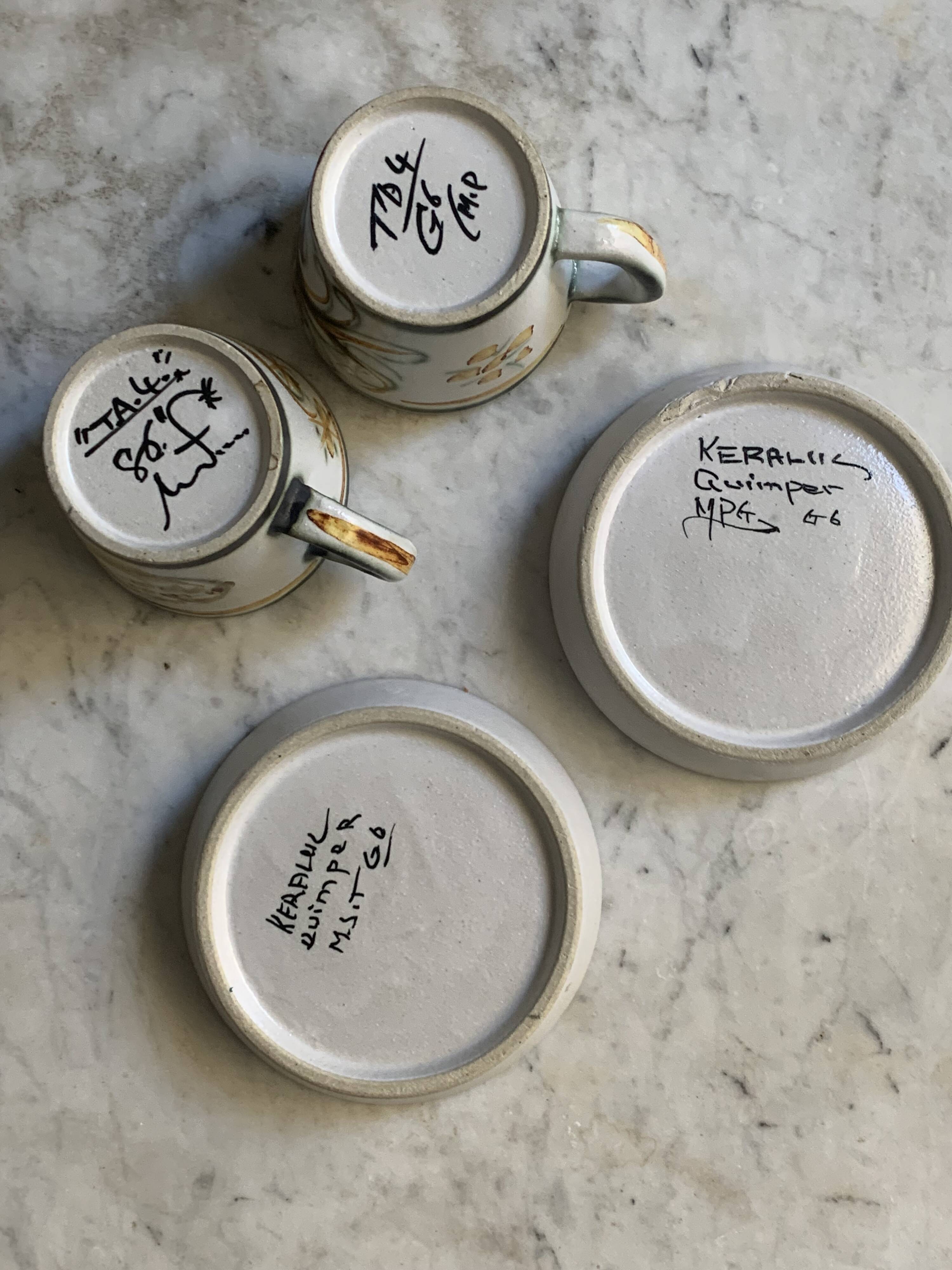 Set of two Keraluc cups and saucers (Quimper)