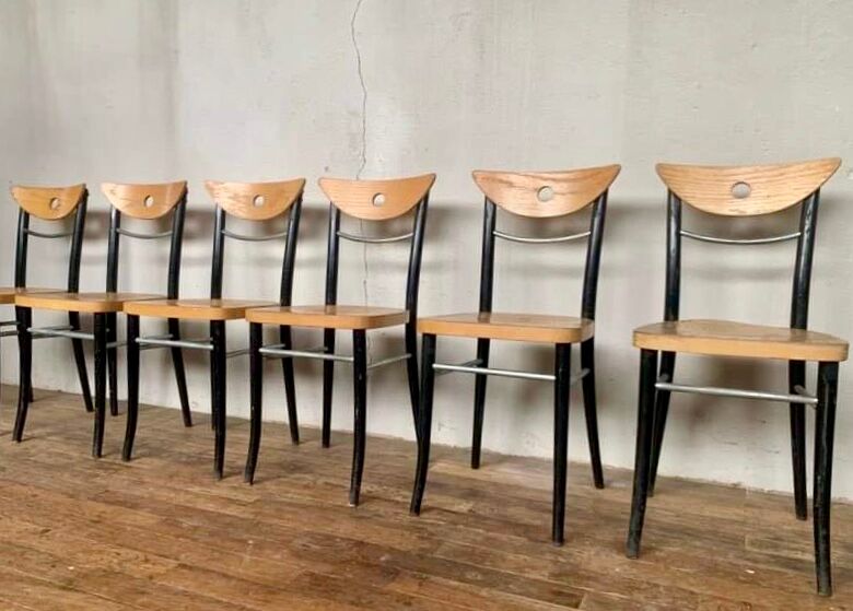 Series Set of 6 vintage bistro chairs in curved wood