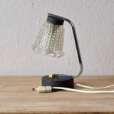 Small vintage bedside lamp in molded glass, chrome metal and steel - 1950s