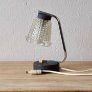 Small vintage bedside lamp in molded glass, chrome metal and steel - 1950s
