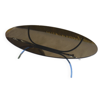 Oval glass and steel coffee table