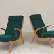 Paire de fauteuils ULUV bois et tissu vert bouclette