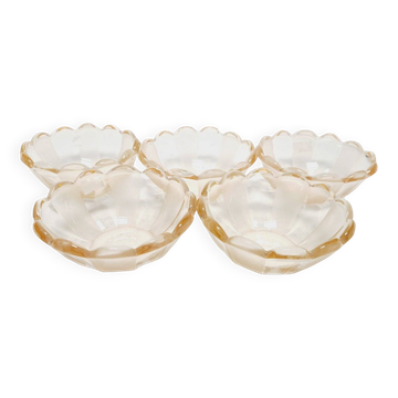 Art Deco dessert service from Niemen Glassworks, Poland, 1930s, set of 5