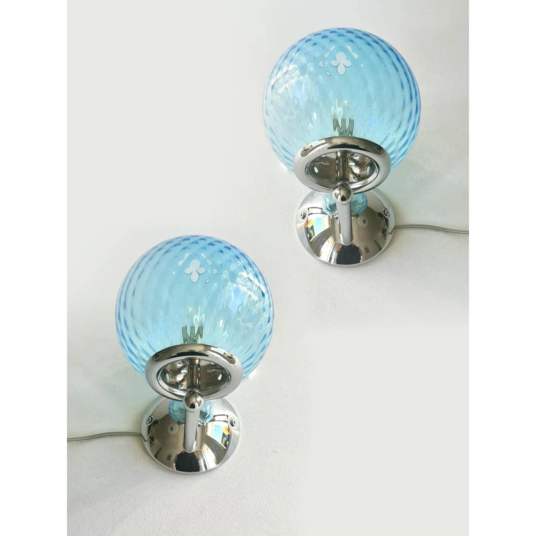 Set of Two Contemporary Light-Blue "Ballotton" Murano Glass Wall Sconces