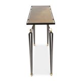 Rectangular console in steel and brass. Contemporary work.