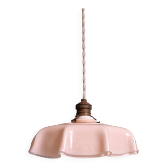 Art Deco pendant light in scalloped pink opaline, 1920s-30s