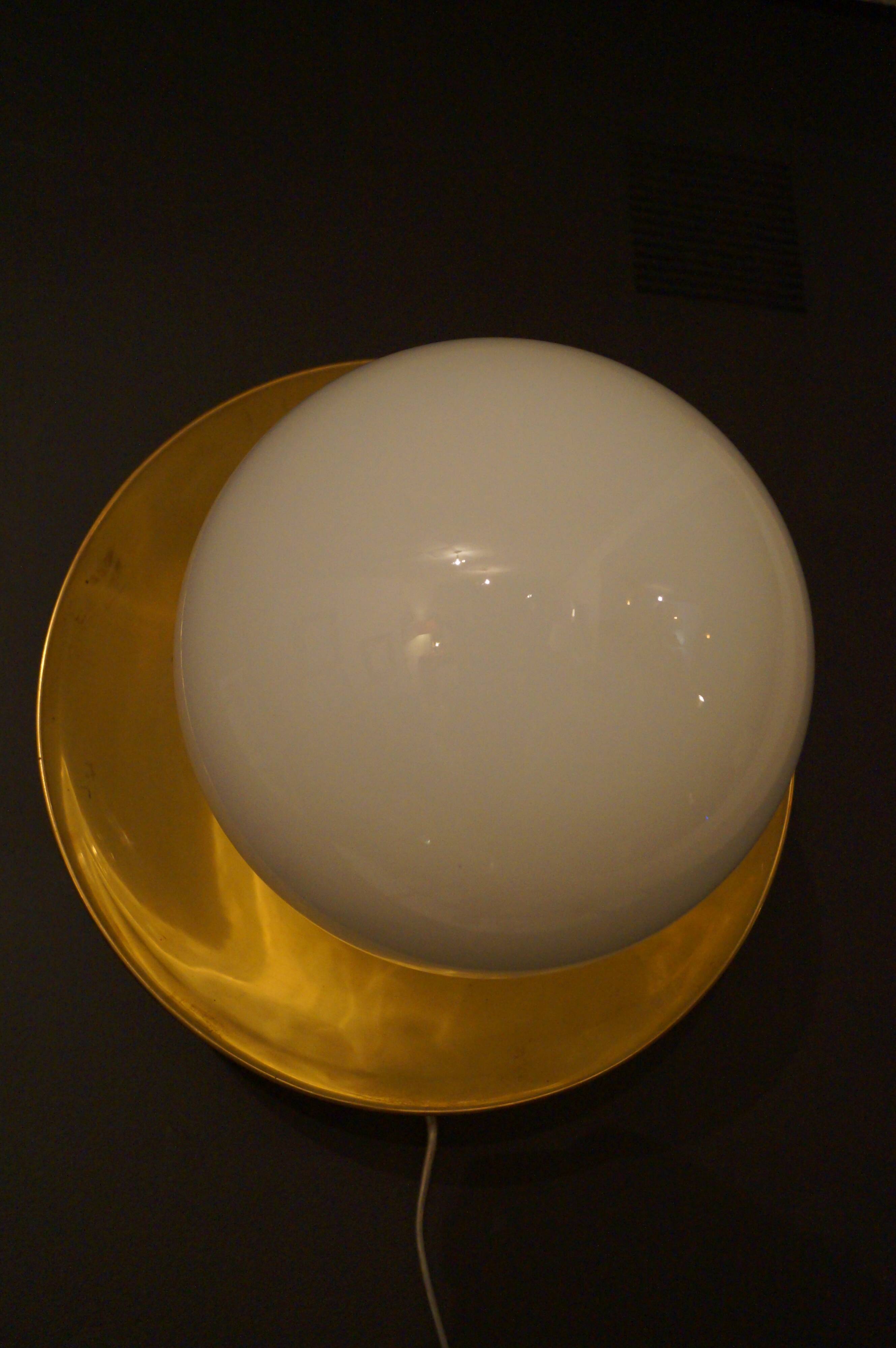 Brass and opaline wall lamp