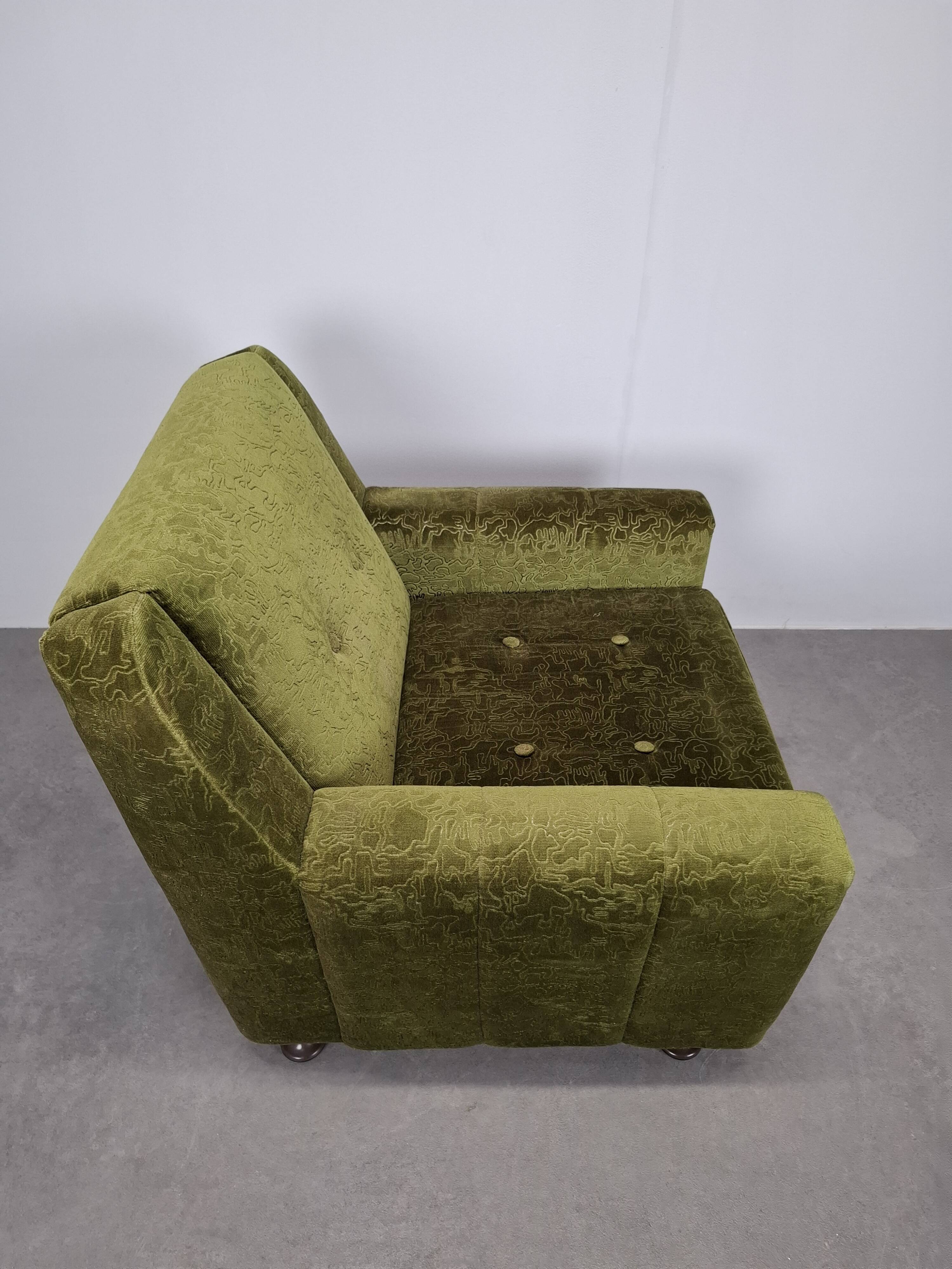 Mid-Century Czechoslovak Green Plush Armchair, 1970s