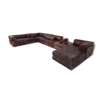 DS88 De Sede 1970 Cognac brown leather modular sofa