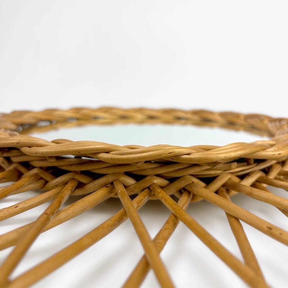 Rattan and woven wicker sun mirror from the 60s