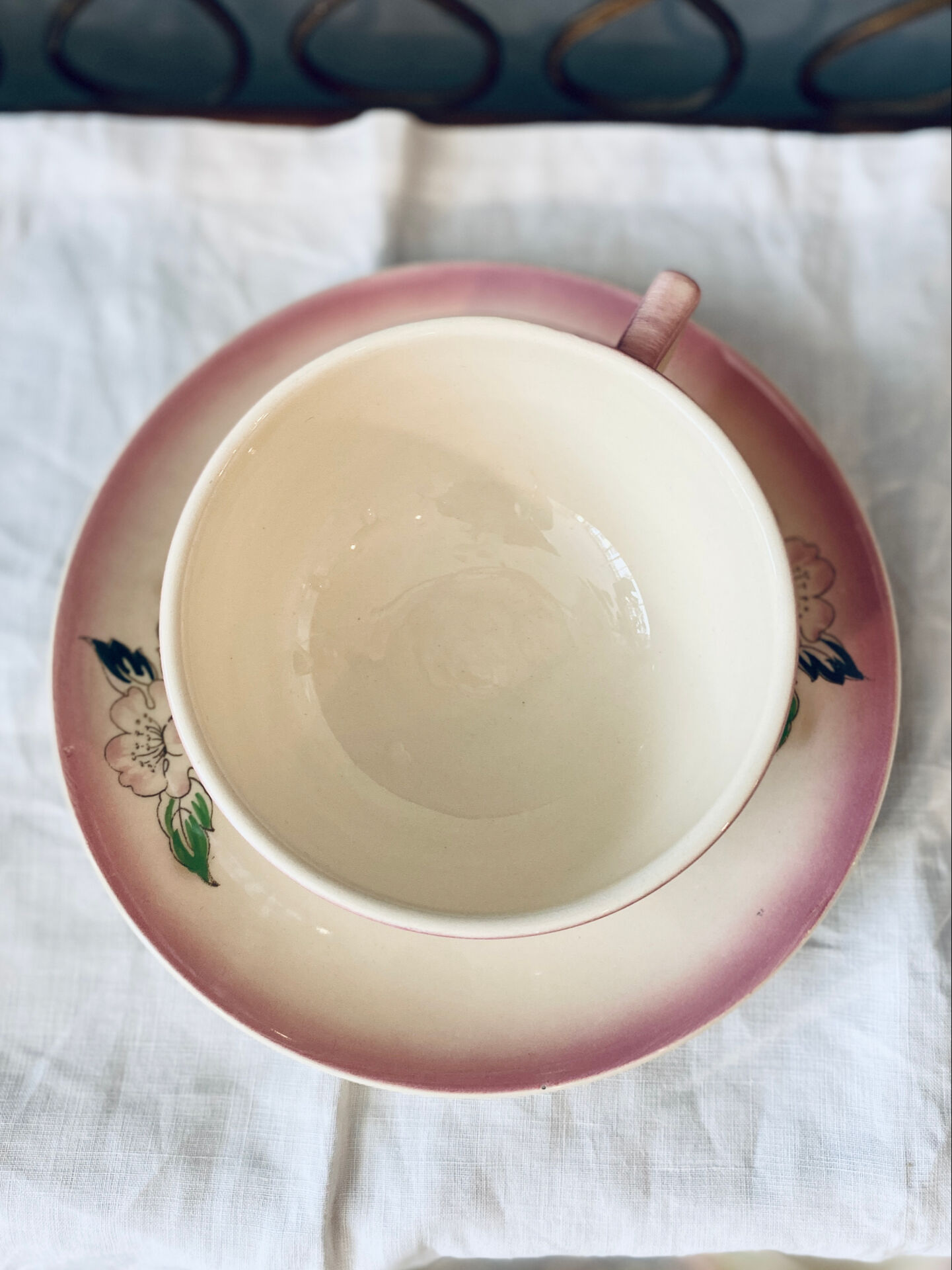 Two breakfast cups Longwy cherry design