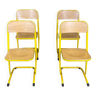 Lot de 4 chaises d'école vintage en bois et acier jaune France
