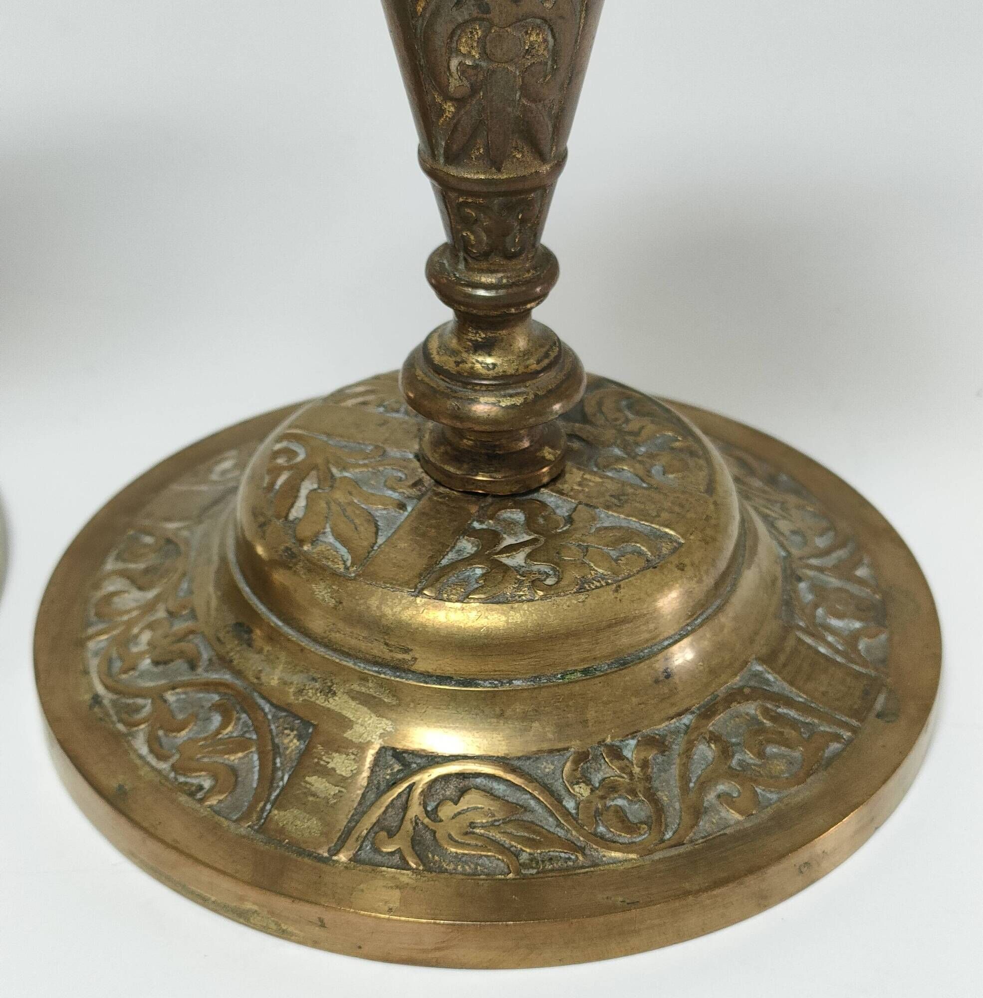 Pair of candle holders patinated bronze floral decoration early twentieth century