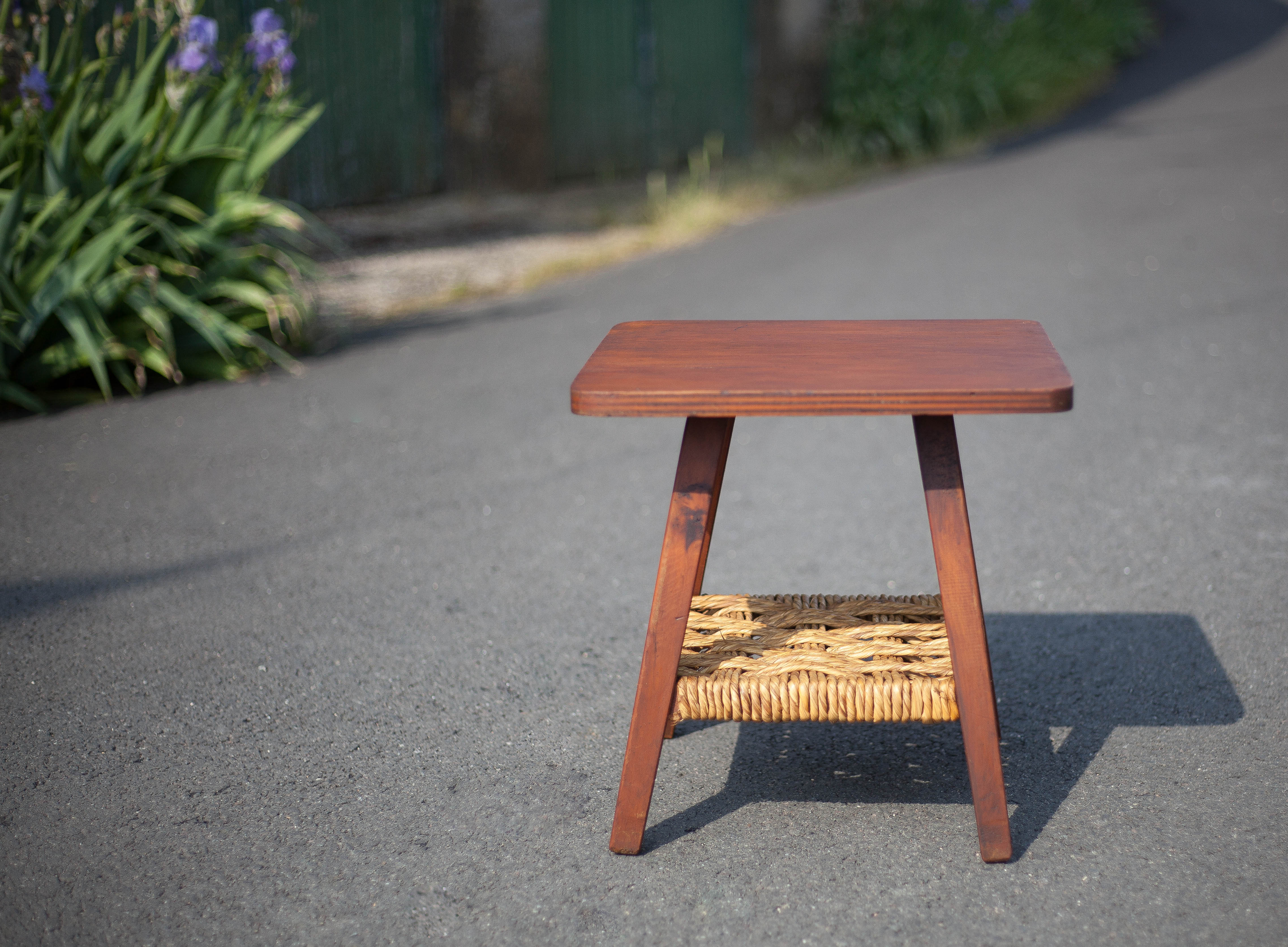 Vintage wooden coffee table and rope