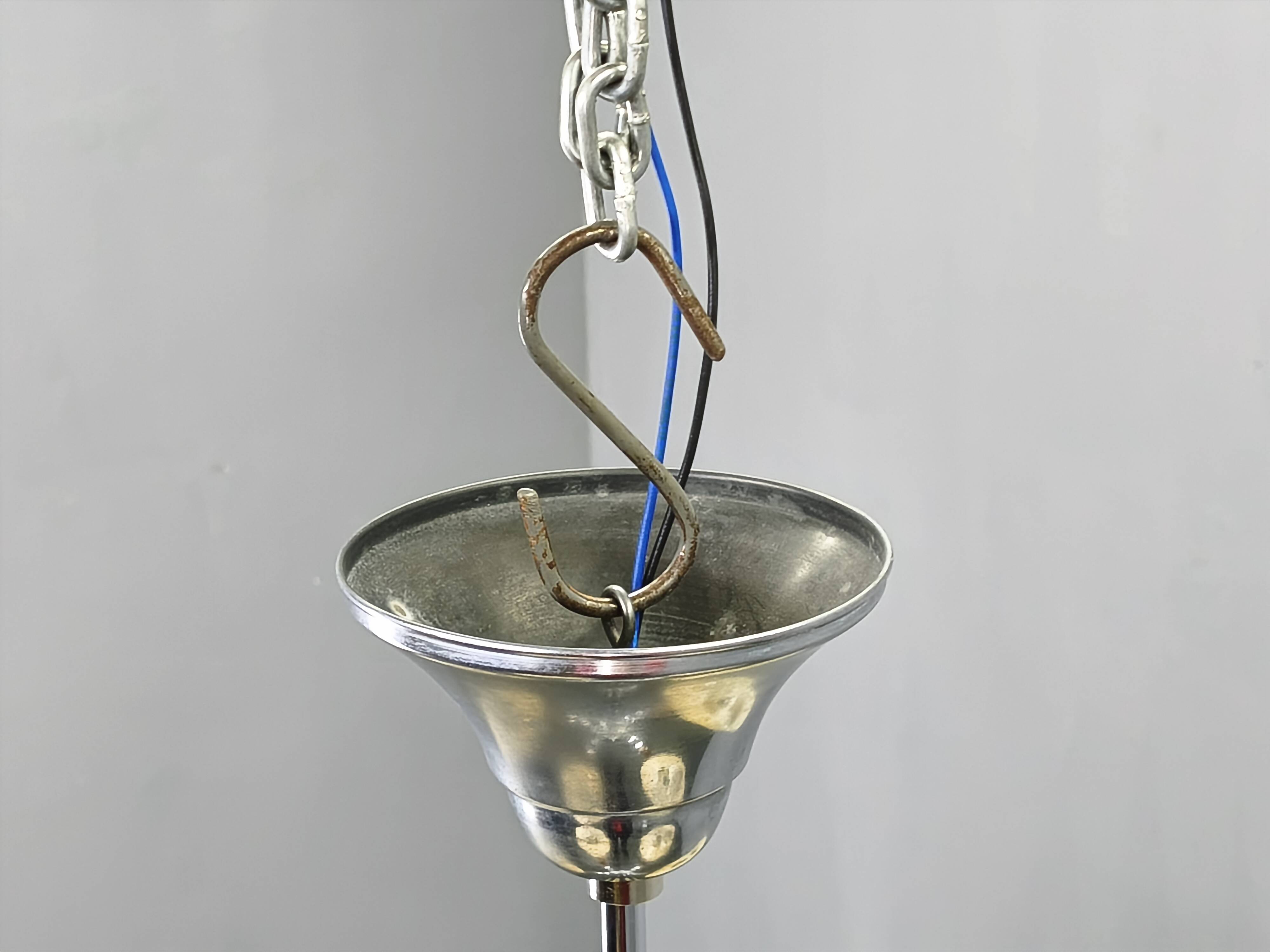 Art Deco Chandelier in Chrome, Wood and Glass, Czechoslovakia