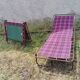 Set 2 camp beds, vintage deckchair.