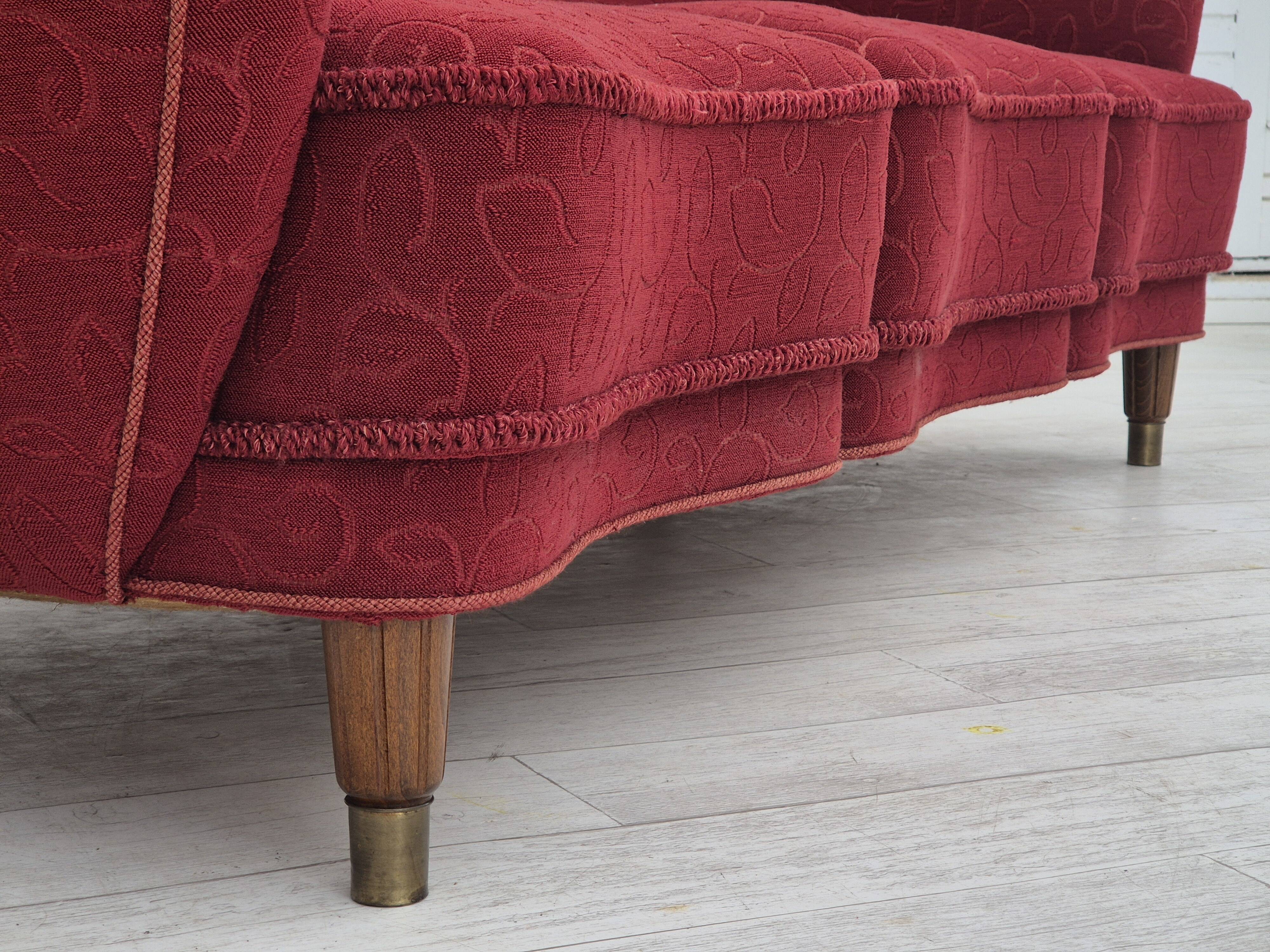 Années 1960, canapé danois 3 places, état d'origine, tissu coton-laine.