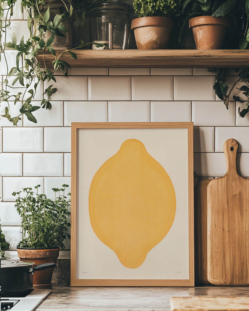 Peinture citron sur papier signée Eawy