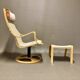 Scandinavian design swivel armchair and ottoman