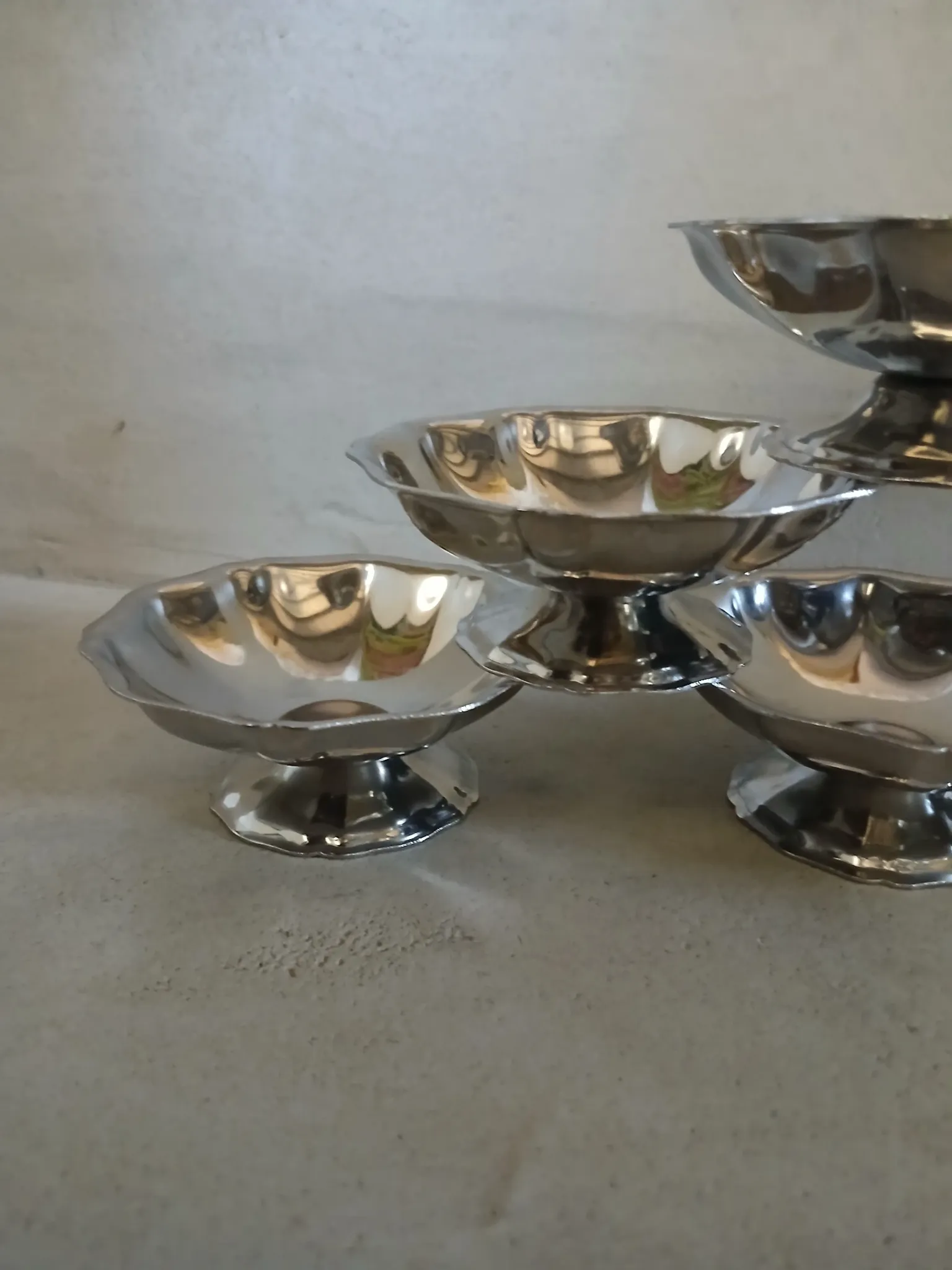 6 antique metal ice cream cups