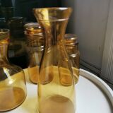 Set of pitcher + carafe + 2 amber glass jars