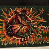 Large vintage tapestry signed elbe, peacock or phoenix 1970