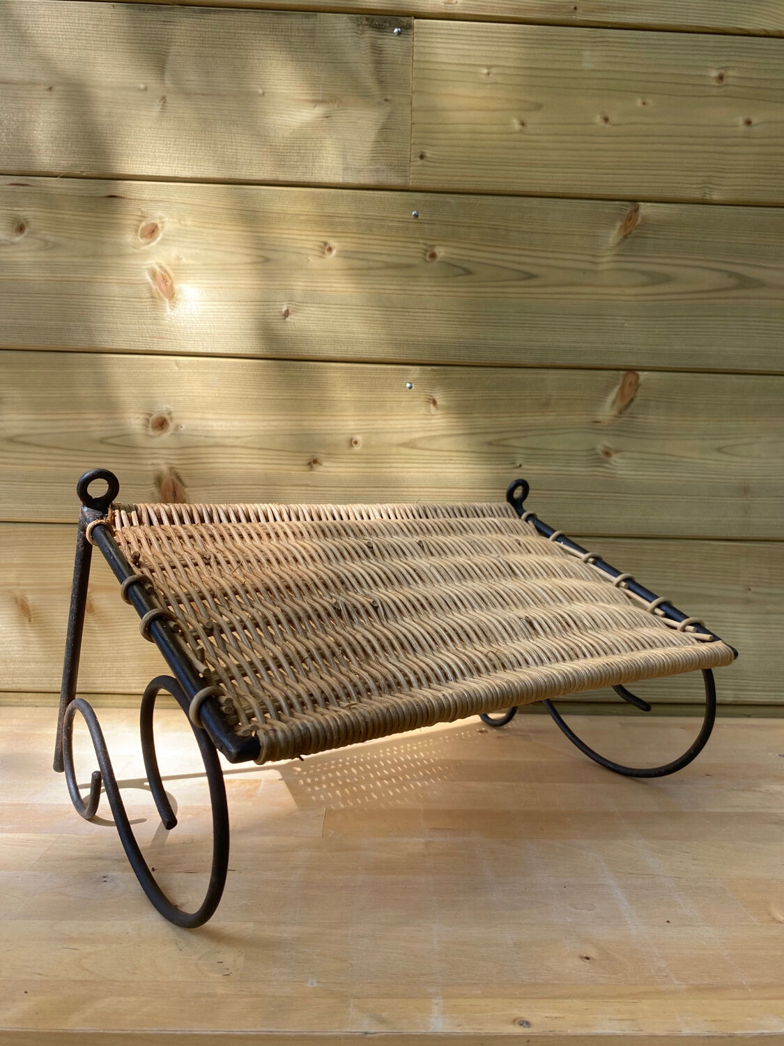 Wicker and metal shelf, 50s