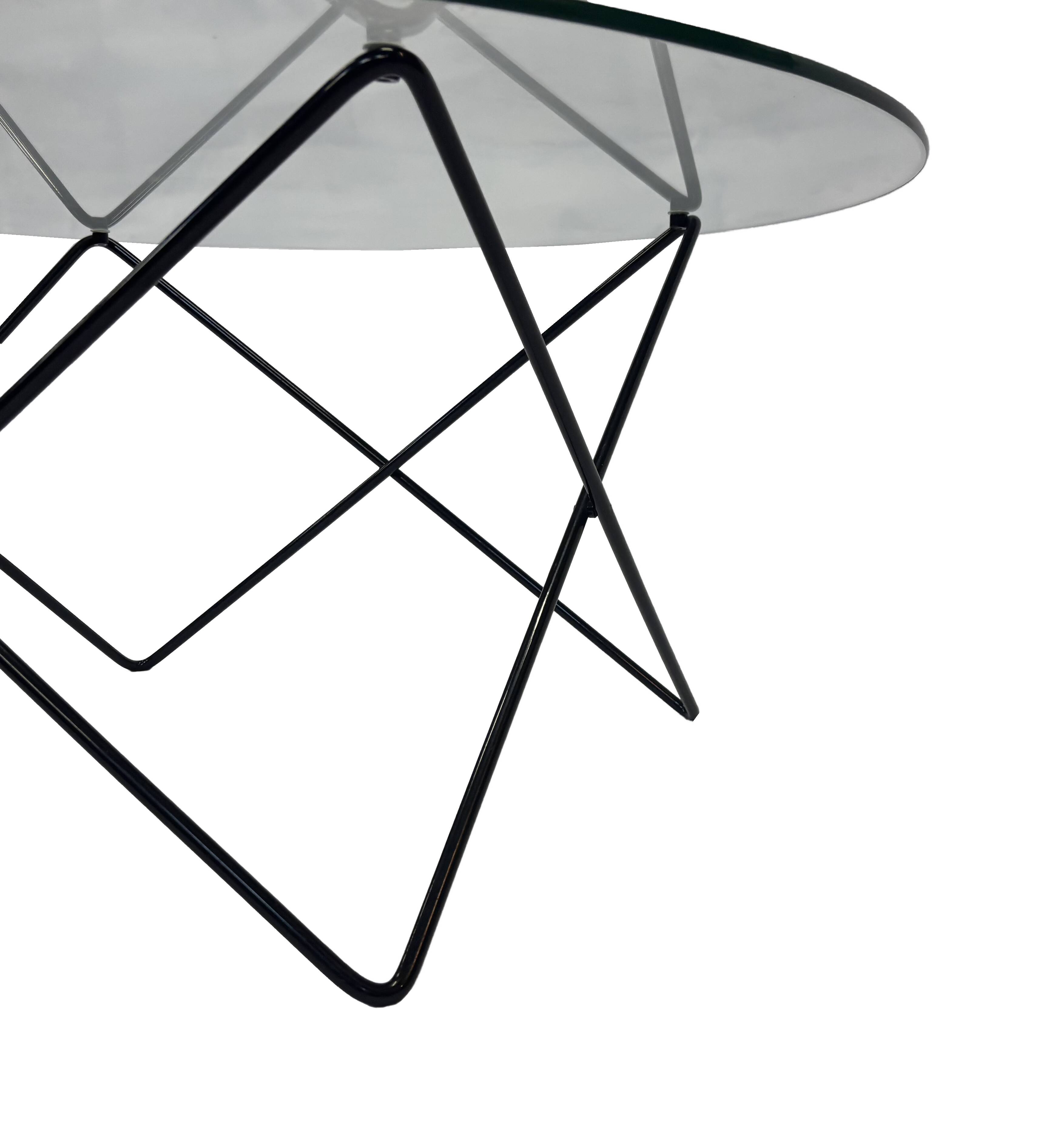 Vintage coffee table in 70s steel wire glass design