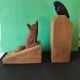 Pair of sculpted oak bookends – The Crow and the Fox